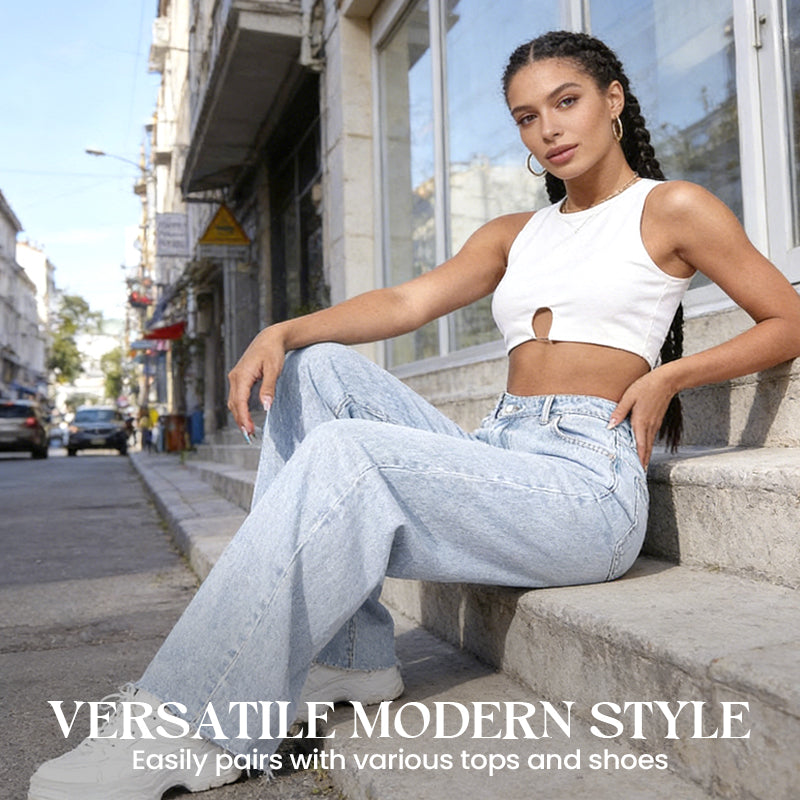 💎 55% DE RÉDUCTION ! Jean Taille Haute Jambe Large – Tissu Coton Respirant pour Confort Absolu ☁️🌿【Stock Limité】
