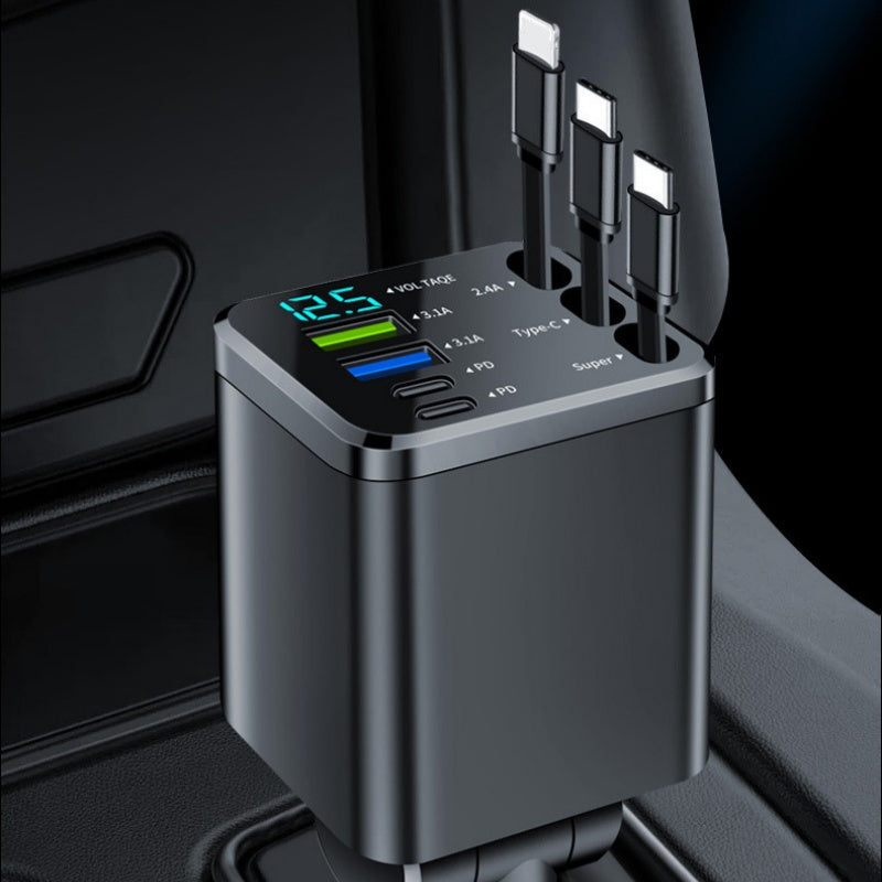Chargeur de voiture 7-en-1 rétractable à charge rapide avec affichage de la tension