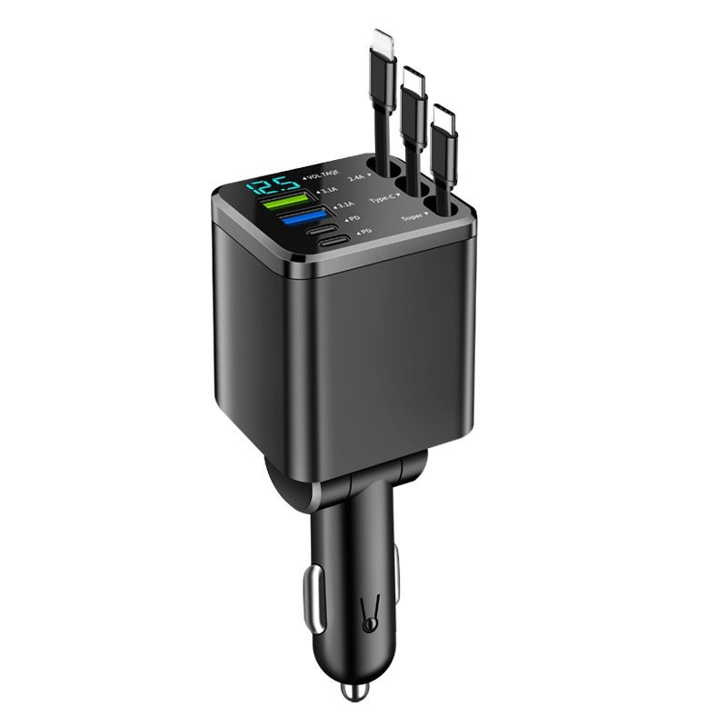 Chargeur de voiture 7-en-1 rétractable à charge rapide avec affichage de la tension
