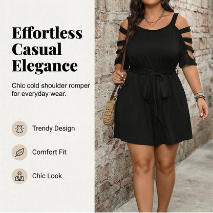 👗50 % de réduction !✨Combinaison-short décontractée à épaules dénudées pour femme avec ceinture à nouer