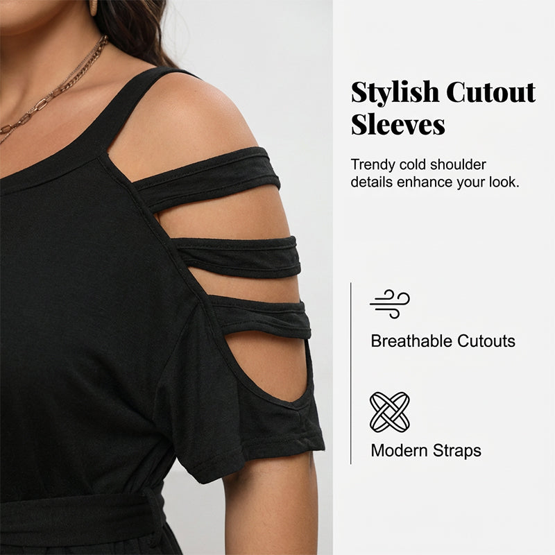 👗50 % de réduction !✨Combinaison-short décontractée à épaules dénudées pour femme avec ceinture à nouer