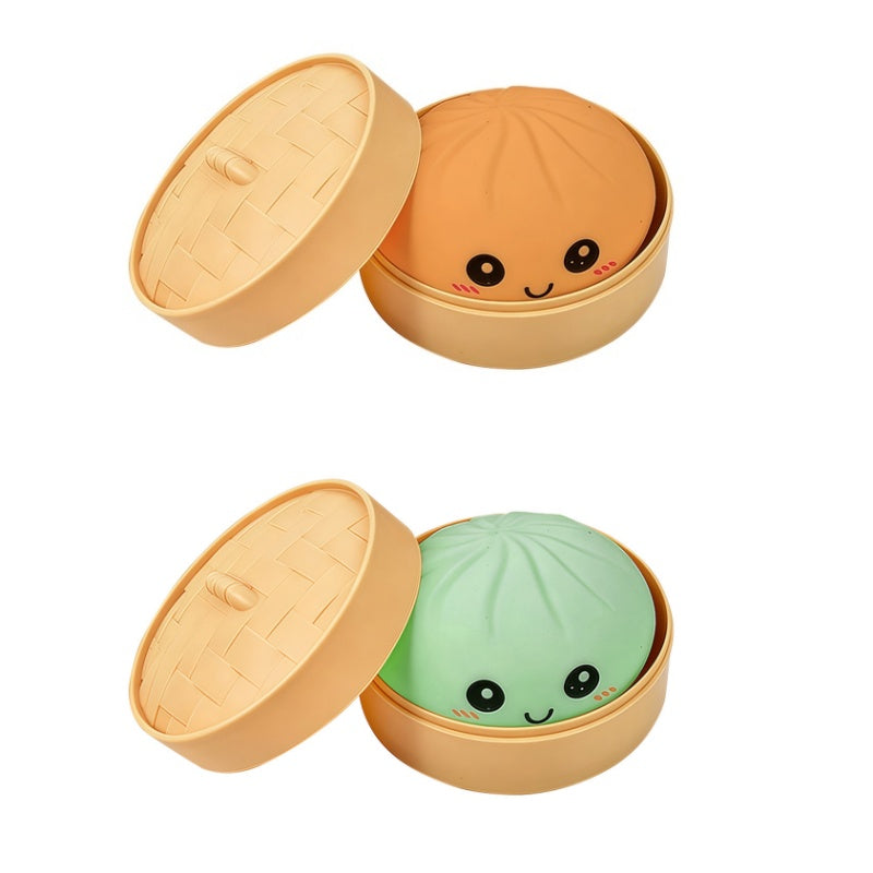 Jouet anti-stress en forme de ravioli chinois avec panier vapeur