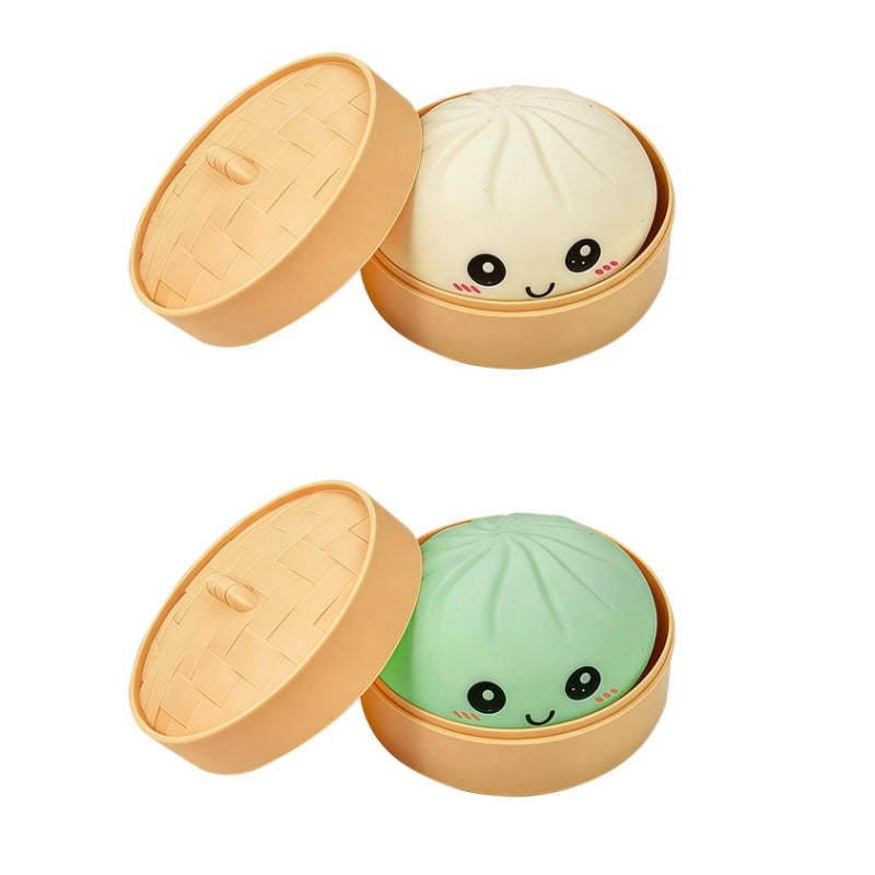 Jouet anti-stress en forme de ravioli chinois avec panier vapeur