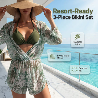 Ensemble bikini 3 pièces avec combishort transparent