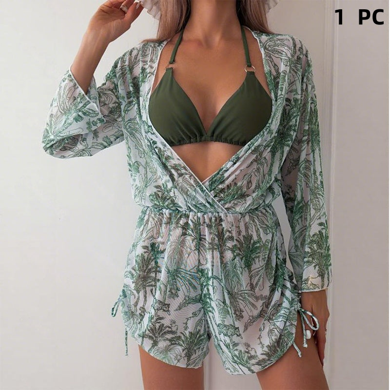 Ensemble bikini 3 pièces avec combishort transparent