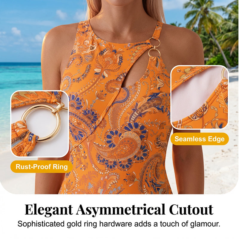 Maillot de bain une pièce à dos nu pour femme, imprimé cachemire