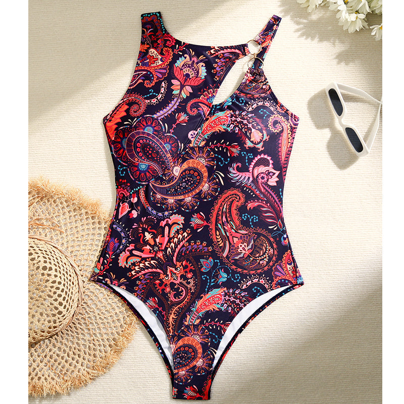 Maillot de bain une pièce à dos nu pour femme, imprimé cachemire