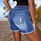 Short en jean déchiré pour femme, à taille élastiquée et cordon de serrage