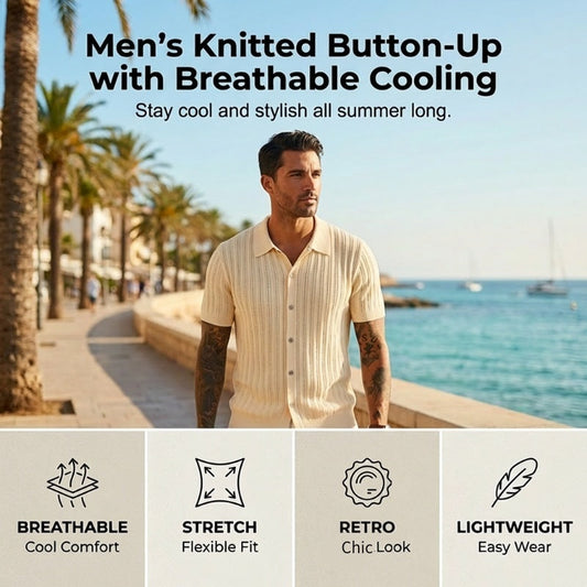 Chemise à manches courtes en maille pour homme, avec boutons