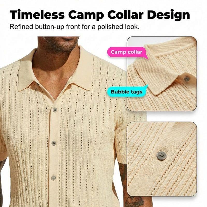 Chemise à manches courtes en maille pour homme, avec boutons