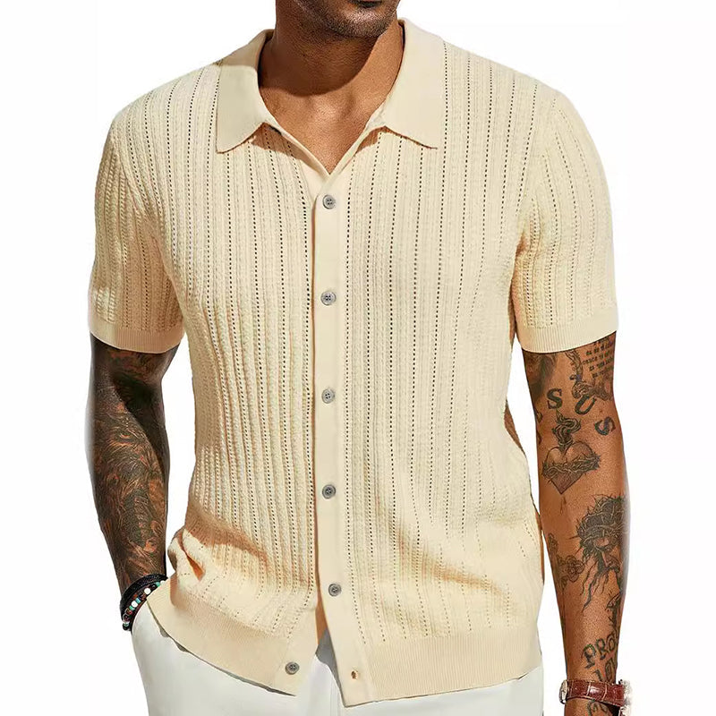 Chemise à manches courtes en maille pour homme, avec boutons