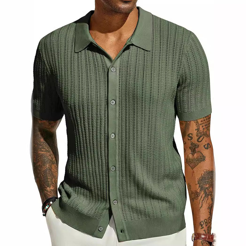 Chemise à manches courtes en maille pour homme, avec boutons
