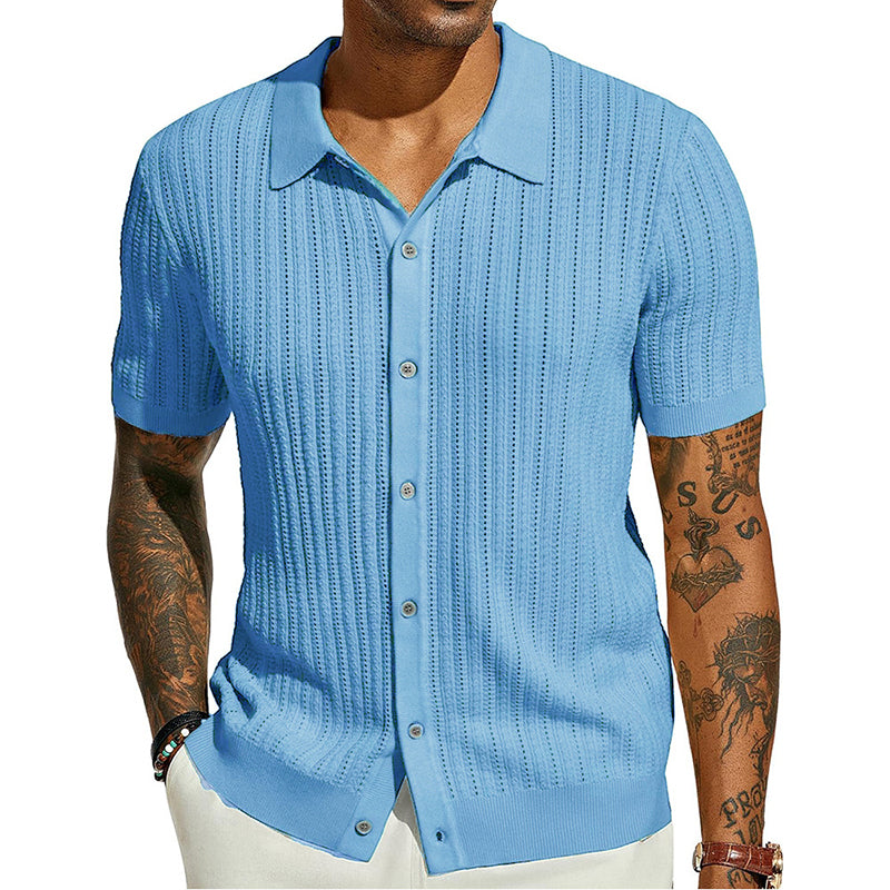 Chemise à manches courtes en maille pour homme, avec boutons