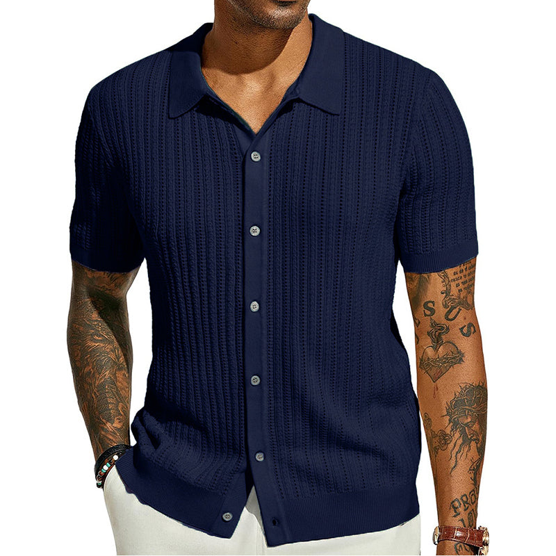 Chemise à manches courtes en maille pour homme, avec boutons