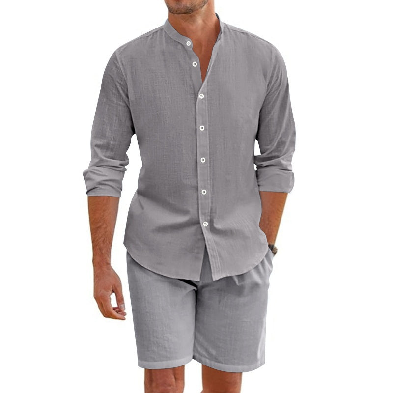 Ensemble deux pièces pour homme : haut et short décontractés en lin
