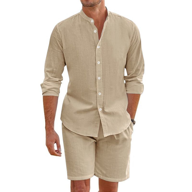 Ensemble deux pièces pour homme : haut et short décontractés en lin