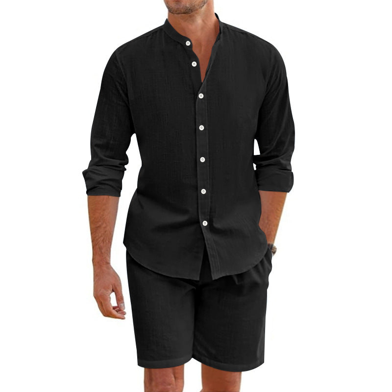 Ensemble deux pièces pour homme : haut et short décontractés en lin
