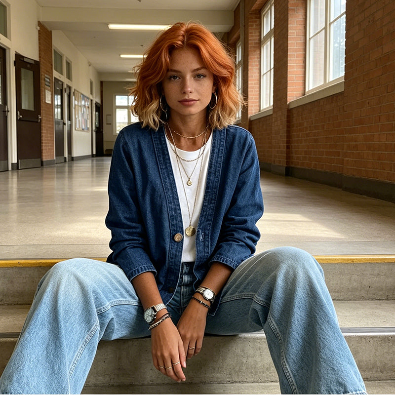 ⏳Limited-time 50% off⏰Women's Classic Button Front Denim Jacket🧥