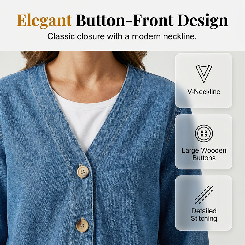 ⏳Limited-time 50% off⏰Women's Classic Button Front Denim Jacket🧥