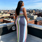 Robe Longue Moulante à Rayures Sans Manches pour Femme