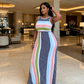 Robe Longue Moulante à Rayures Sans Manches pour Femme