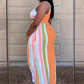 Robe Longue Moulante à Rayures Sans Manches pour Femme