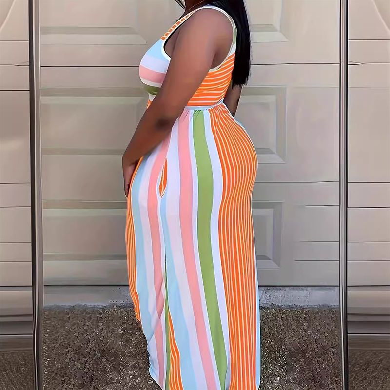 Robe Longue Moulante à Rayures Sans Manches pour Femme