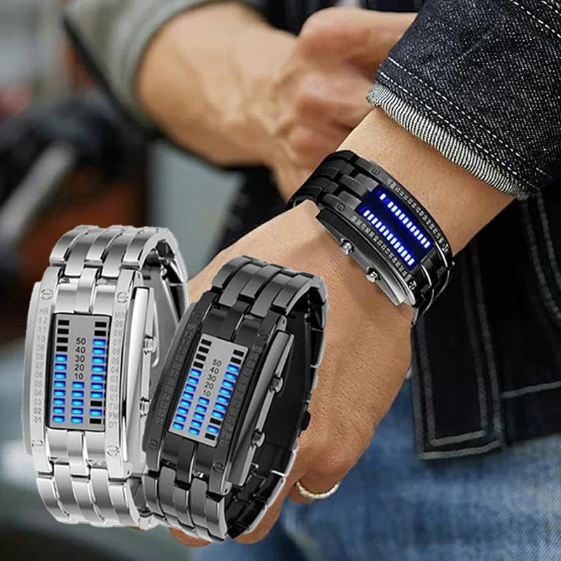 ⌚✨⚡ PROMO LIMITÉE -50% ! Montre Binaire Homme – Affichage LED Bleue, Bracelet Acier Inox, Sportif & Élégant (Style Moderne)