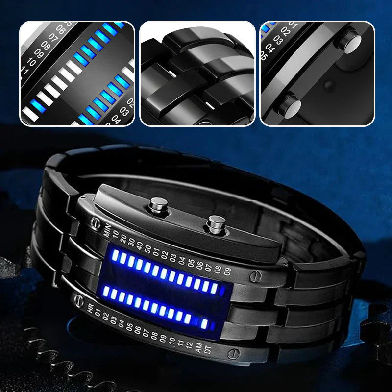 ⌚✨⚡ PROMO LIMITÉE -50% ! Montre Binaire Homme – Affichage LED Bleue, Bracelet Acier Inox, Sportif & Élégant (Style Moderne)