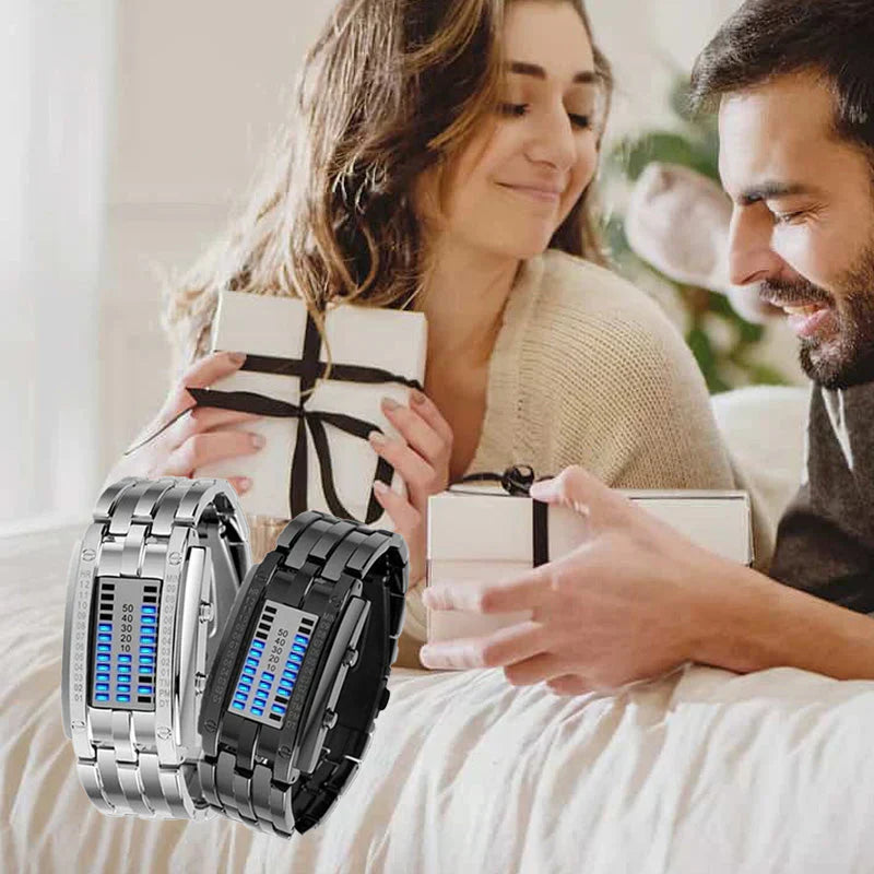 ⌚✨⚡ PROMO LIMITÉE -50% ! Montre Binaire Homme – Affichage LED Bleue, Bracelet Acier Inox, Sportif & Élégant (Style Moderne)