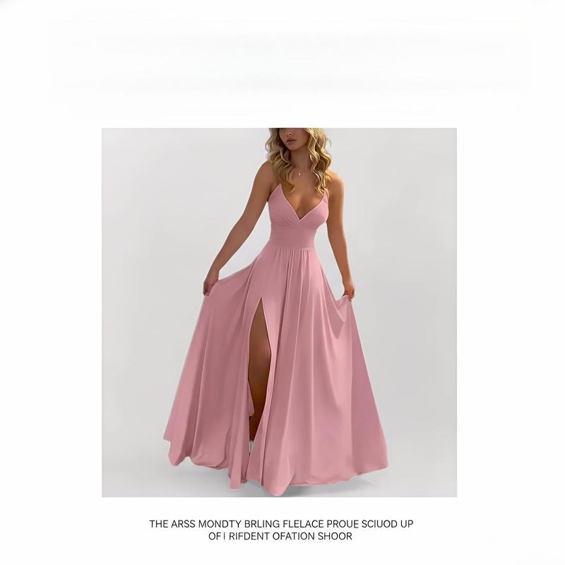 💐50% DE RÉDUCTION ! Robe Longue Décontractée – Col V, Bretelles Fines, Fente Haute 🌸🦋【Offre Limitée】