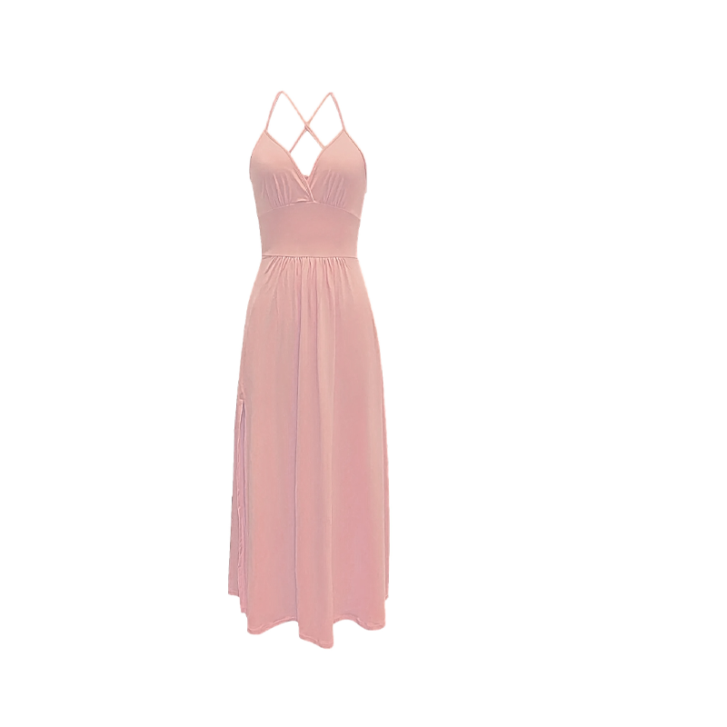 💐50% DE RÉDUCTION ! Robe Longue Décontractée – Col V, Bretelles Fines, Fente Haute 🌸🦋【Offre Limitée】