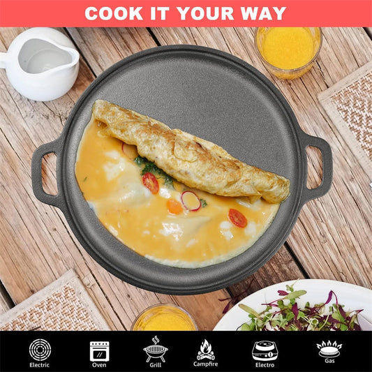 📢⏰🍳 PROMO -50% ! Poêle à Griller en Fonte Antiadhésive – Naturelle, Sans Produits Chimiques, Compatible Tout Feu (3 Tailles)