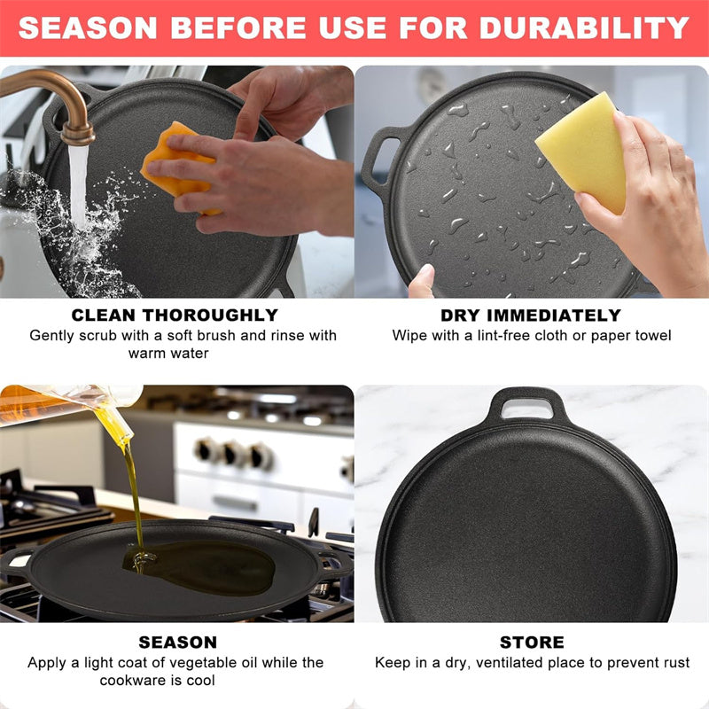 📢⏰🍳 PROMO -50% ! Poêle à Griller en Fonte Antiadhésive – Naturelle, Sans Produits Chimiques, Compatible Tout Feu (3 Tailles)