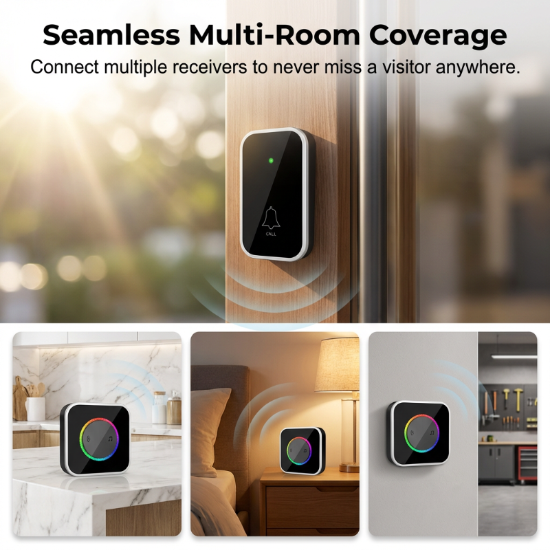 Sonnette Sans Fil avec Lumière LED à 7 Couleurs