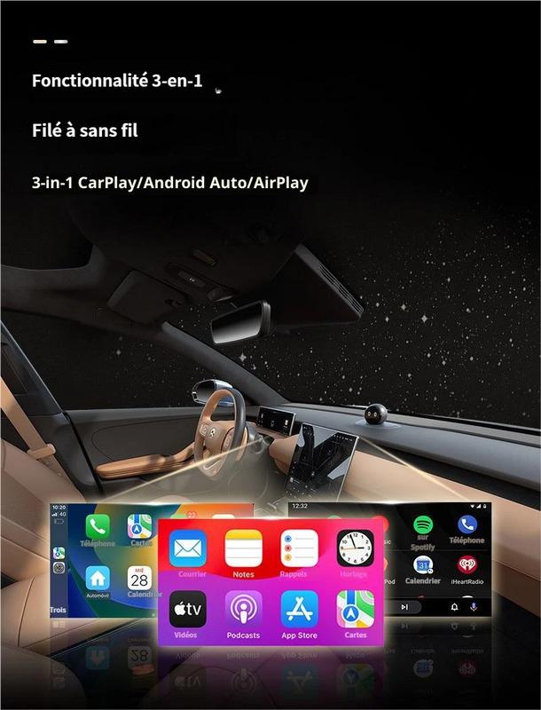 🔥‑50% PROMO FLASH🚗 Adaptateur CarPlay sans fil 4‑en‑1, plug‑and‑play, convertit filaire en sans fil pour iPhone et Android ✨📱