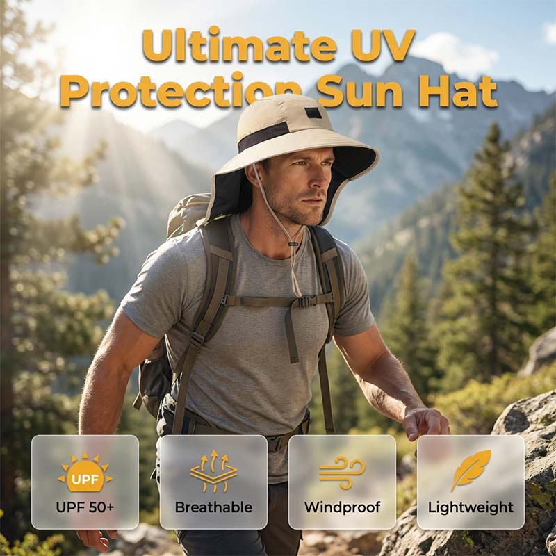 Chapeau de Soleil Anti-UV UPF 50+ à Bords Larges avec Protège-Nuque