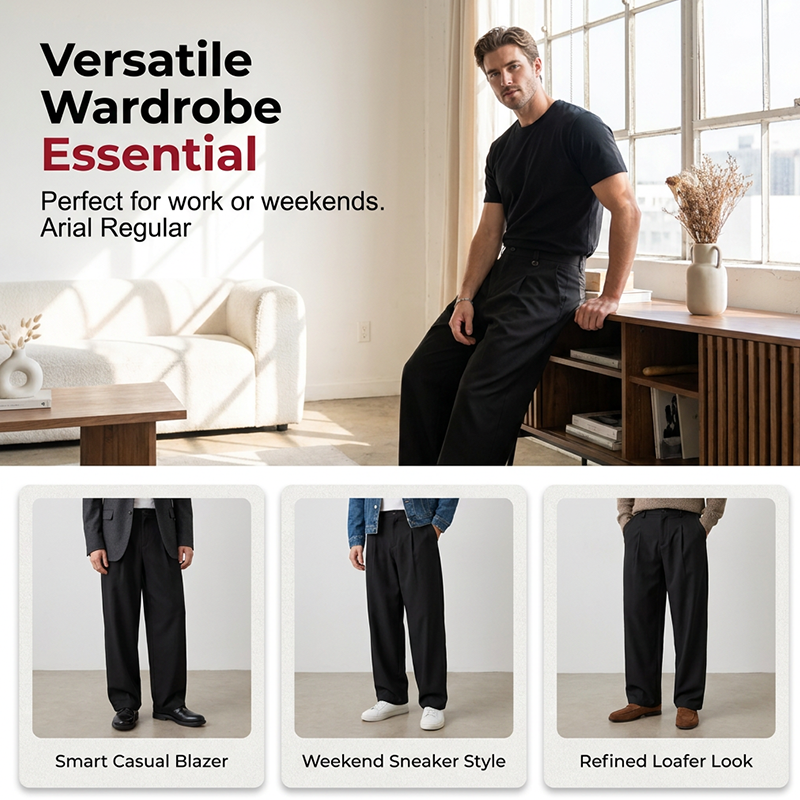 👖✨ PROMO -50% ! Pantalon de Costume Homme Classique – Jambes Larges, Tissu Respirant Anti-Froissé, 6 Tailles (S-3XL), Noir