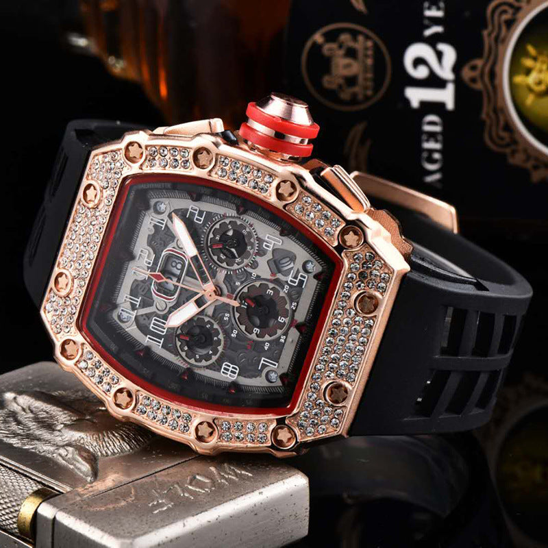 ⌚ Édition limitée – 50 % de réduction ! ✨ Montre de luxe pour homme, forme tonneau, ornée de strass
