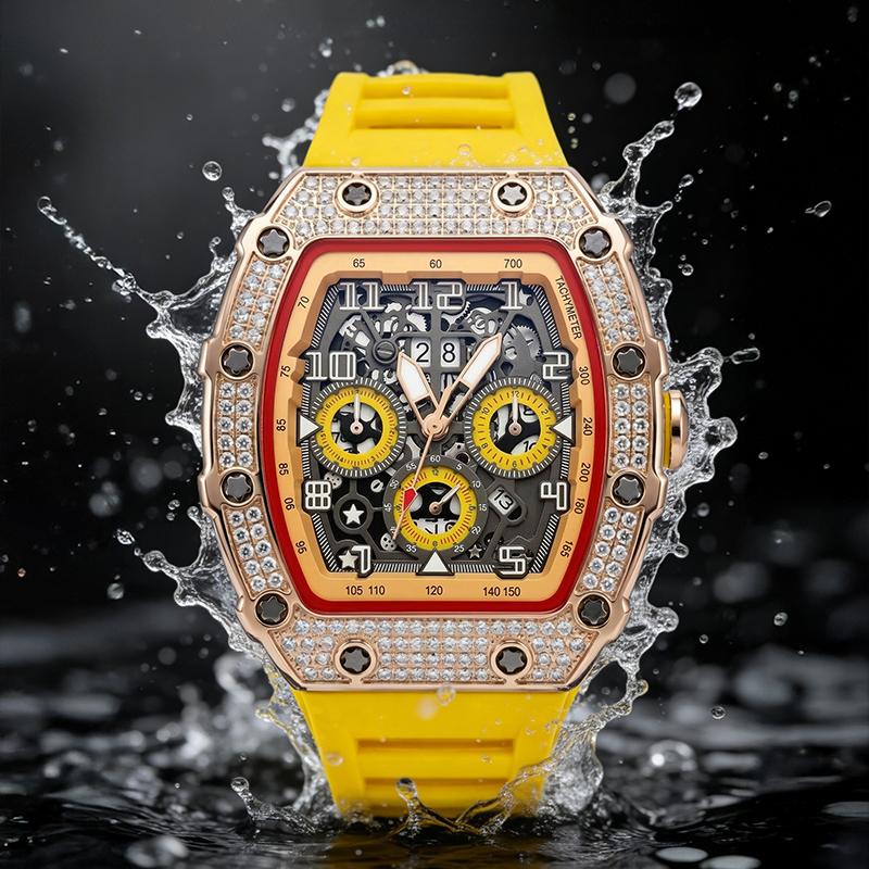 ⌚ Édition limitée – 50 % de réduction ! ✨ Montre de luxe pour homme, forme tonneau, ornée de strass