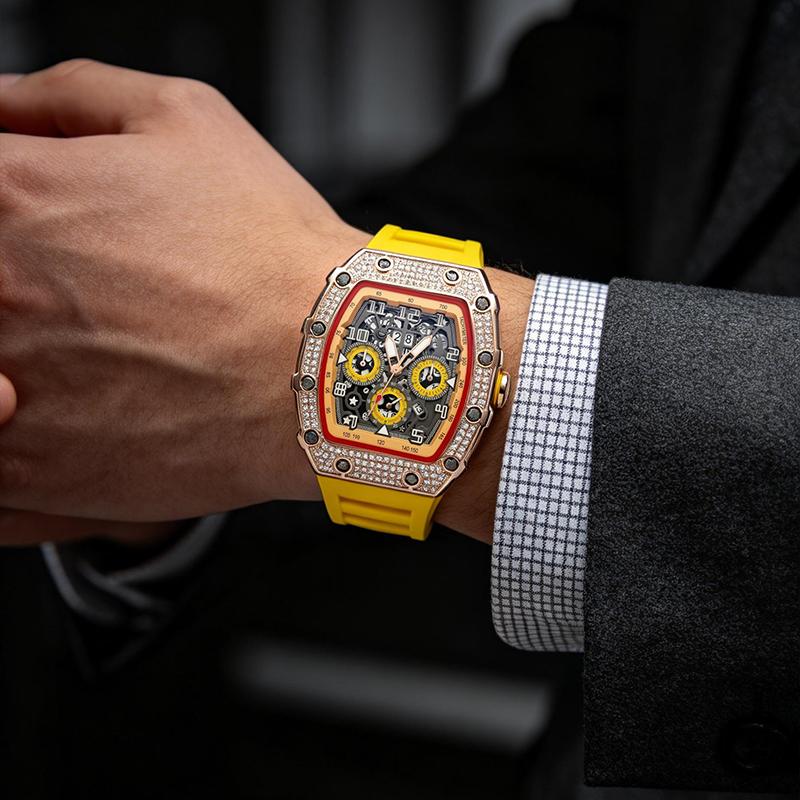 ⌚ Édition limitée – 50 % de réduction ! ✨ Montre de luxe pour homme, forme tonneau, ornée de strass