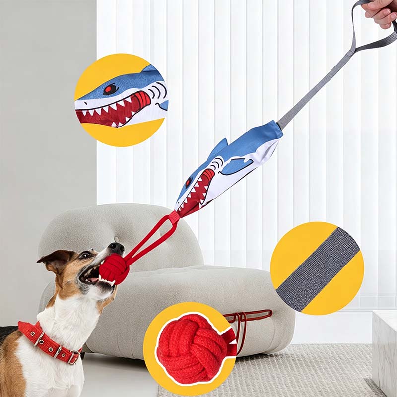 🐾 Jouet à tirer interactif en forme de requin pour chien, avec couineur et nœud de corde