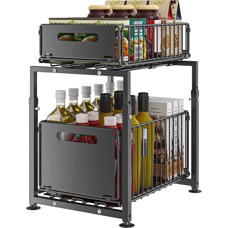 📢📢50 % DE RÉDUCTION !! ⏰Organisateur de placard à double étagère coulissante – 5 réglages en hauteur, 2 niveaux coulissants, acier au carbone et grande capacité – Aucun montage nécessaire ✨