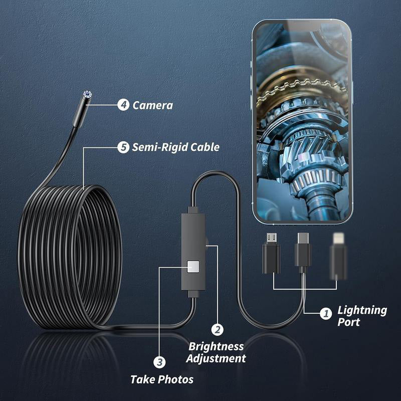 ✨ -50% ! 📱 Caméra Endoscope HD TechView™ 1920P pour iPhone et Android – 8 LED Réglables & IP67 – Câble Semi-Rigide pour Plomberie et Auto 🔍