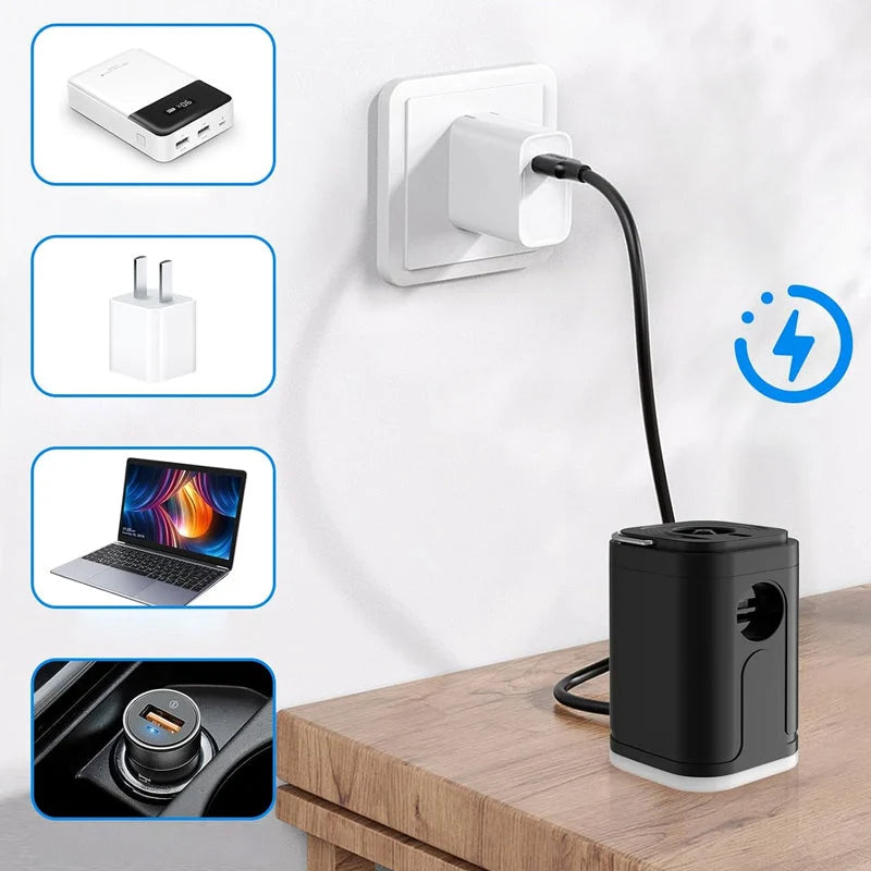 🏕️ Pompe à air rechargeable pour le camping – Éclairage LED, gonflage rapide, compacte 🔋