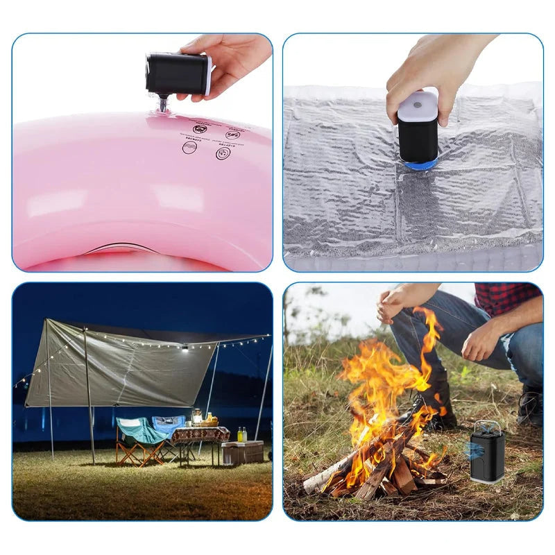 🏕️ Pompe à air rechargeable pour le camping – Éclairage LED, gonflage rapide, compacte 🔋