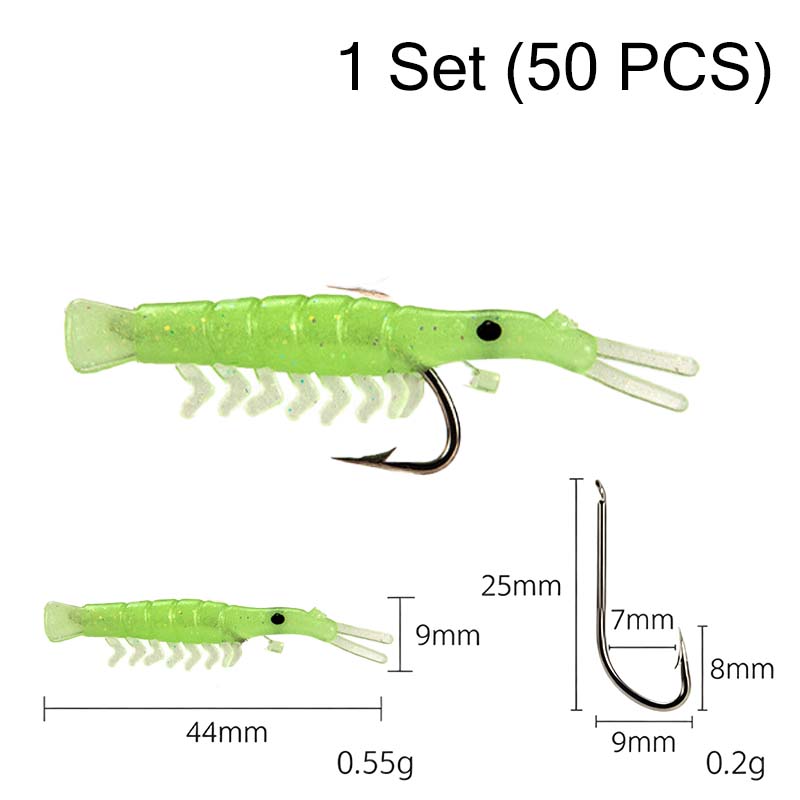 Ensemble de 50 leurres de crevettes réalistes avec hameçons