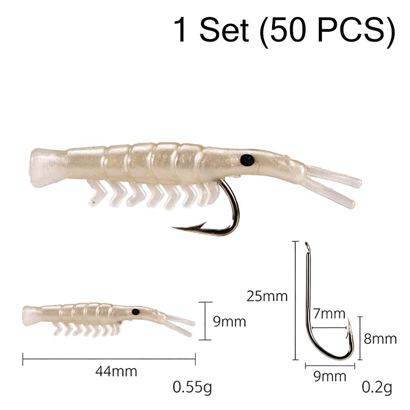 Ensemble de 50 leurres de crevettes réalistes avec hameçons