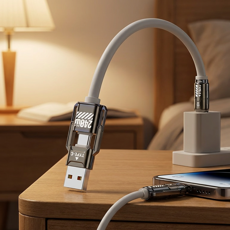 🔥‑50% PROMO FLASH⚡ Câble de recharge rapide 4‑en‑1 haute puissance, multi‑appareils, transfert de données, usage quotidien voyage ✨📱