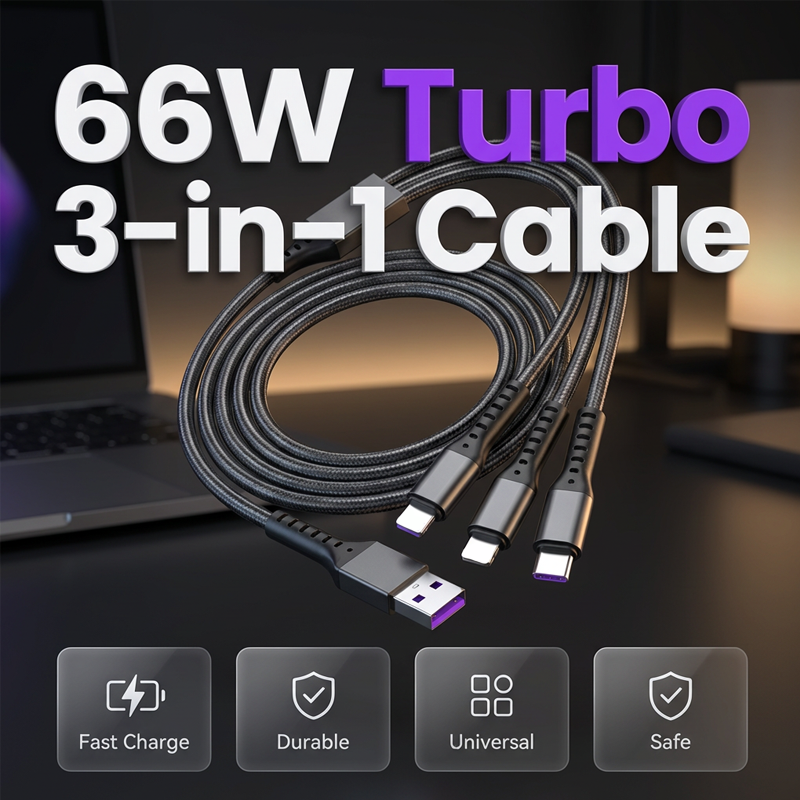 Câble de charge rapide 3-en-1 66 W